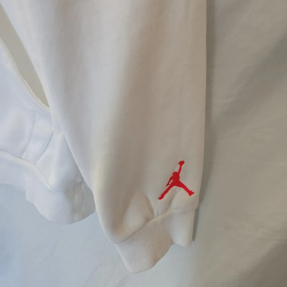 Nike Air Jordan Hoodie Men's S Pull-Over Sweatshirt White W/Orange & Black Retro